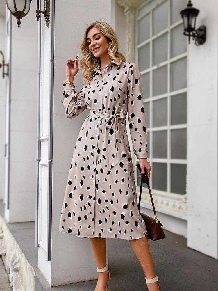 Women's Dress | Leopard Print Midi Waist Belt