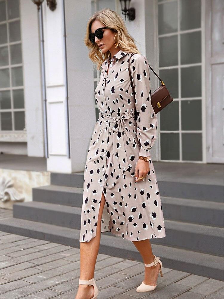 Women's Dress | Leopard Print Midi Waist Belt