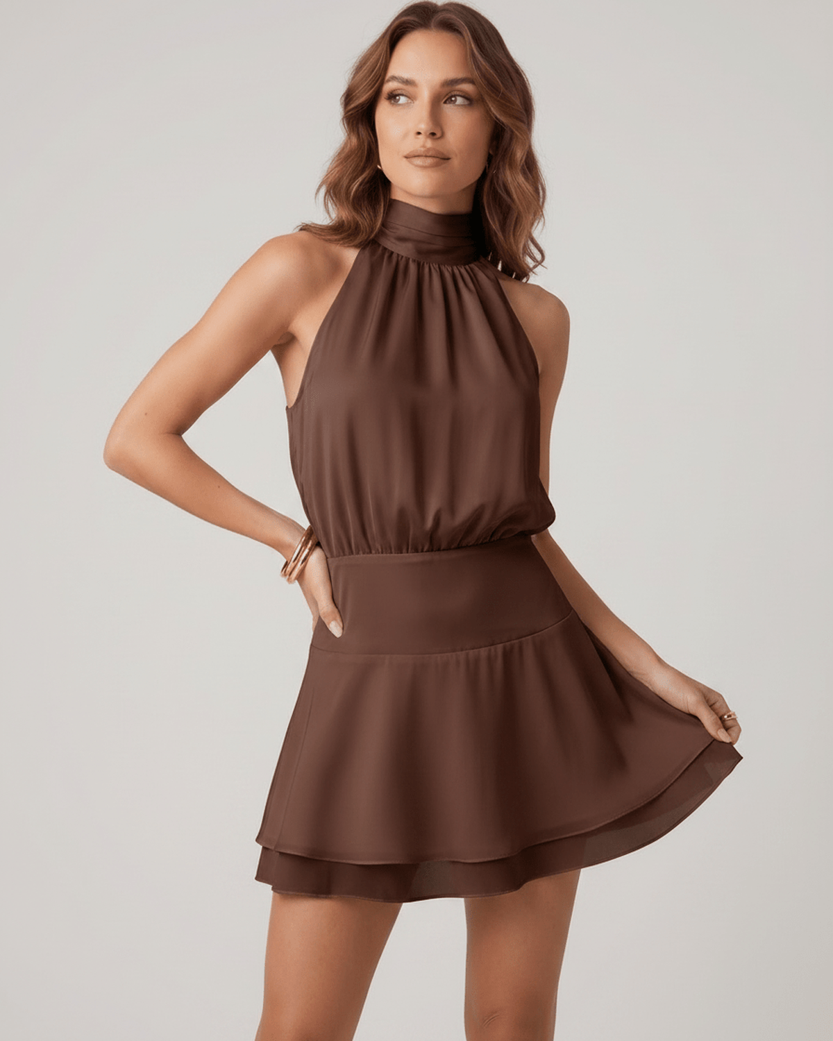 Women's Dress | Halter Neck Mini with Bow Back Detail