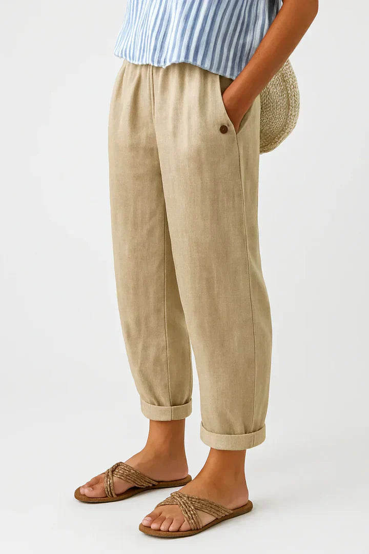 Women's Cropped Tapered Trousers | Elasticated Waist & Turn-Up Hem