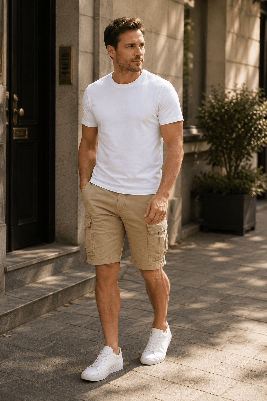 Men's Cargo Shorts | Slim Fit, Flap Pockets & Turn-Up Hem
