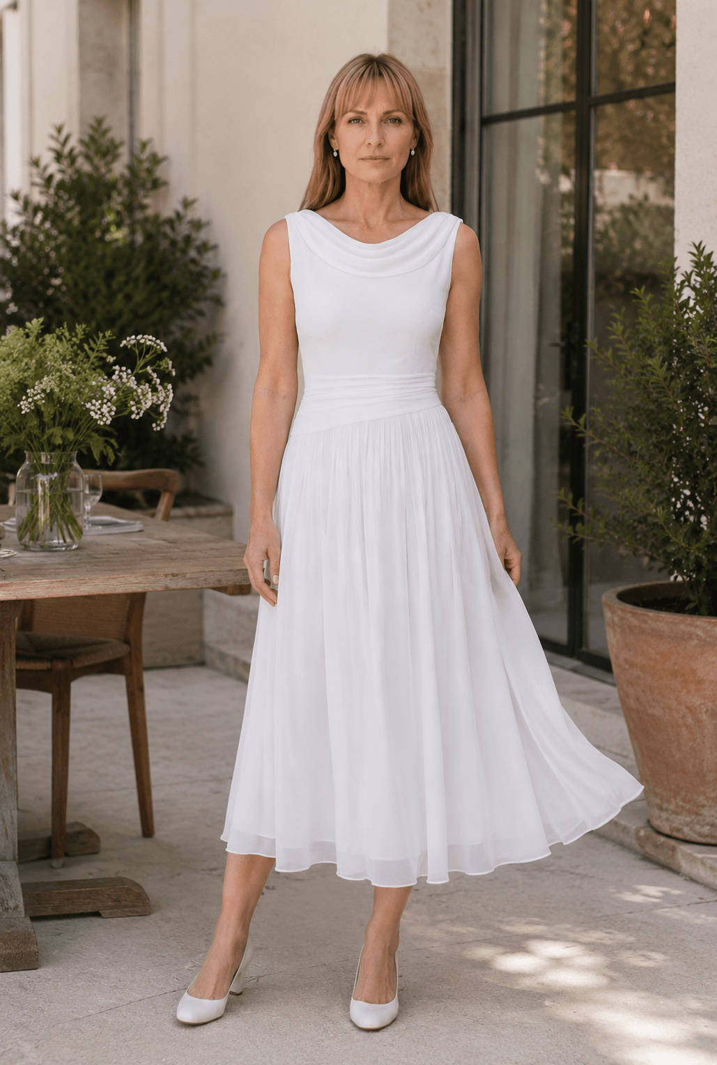 Wedding Guest Dress Women | Midi with Cowl Neck & Pleated Skirt