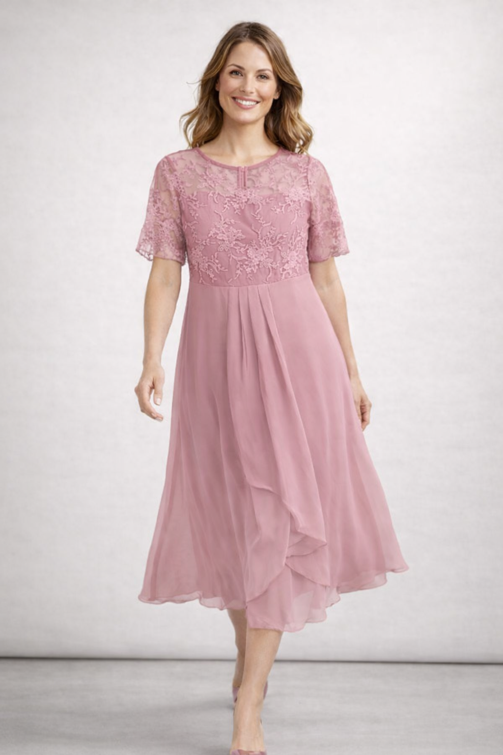 Women's Wedding Guest Dress Midi | Floral Embroidery & Layered Skirt