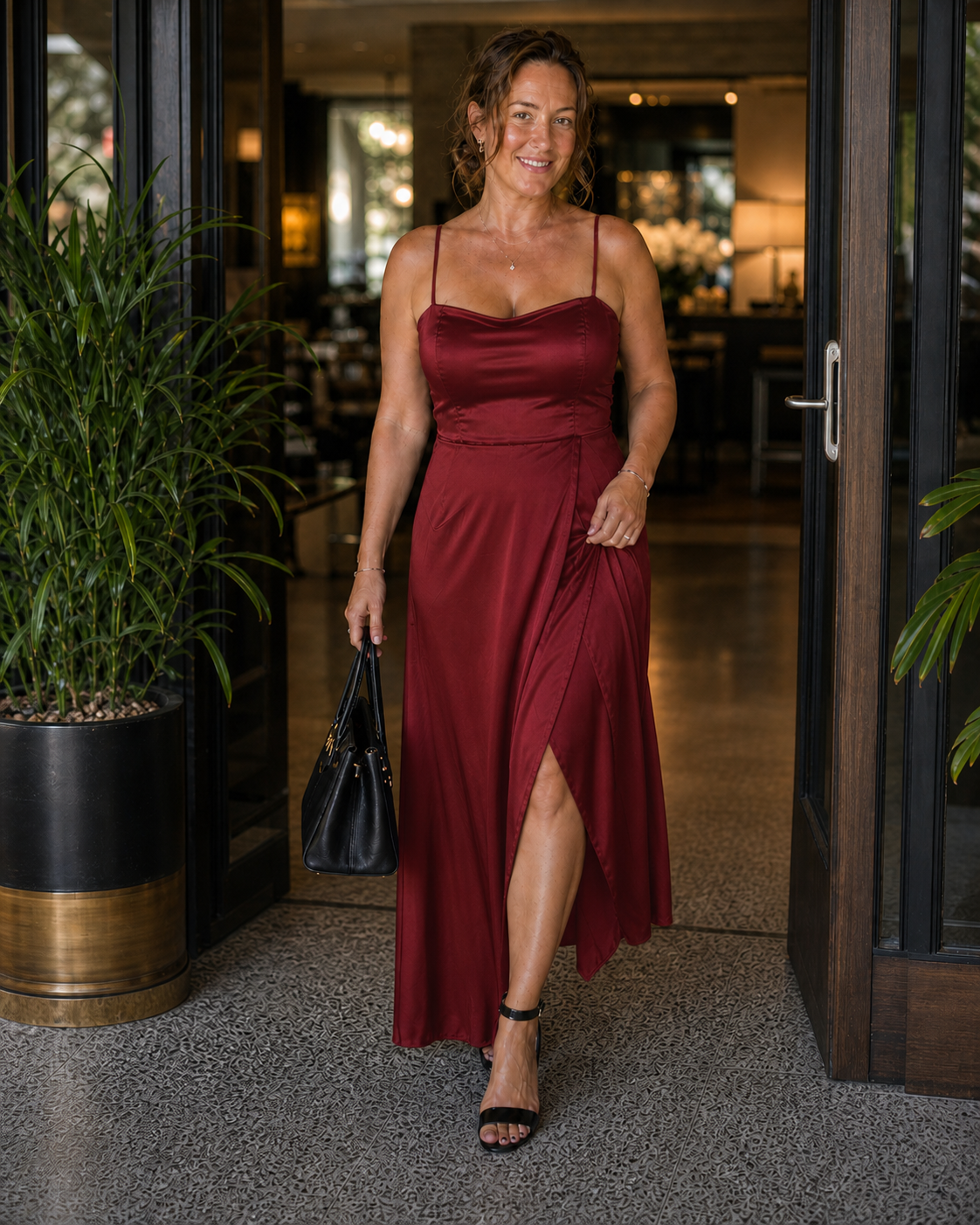 Women's Wedding Guest Dress Maxi | Satin-Look with High Split
