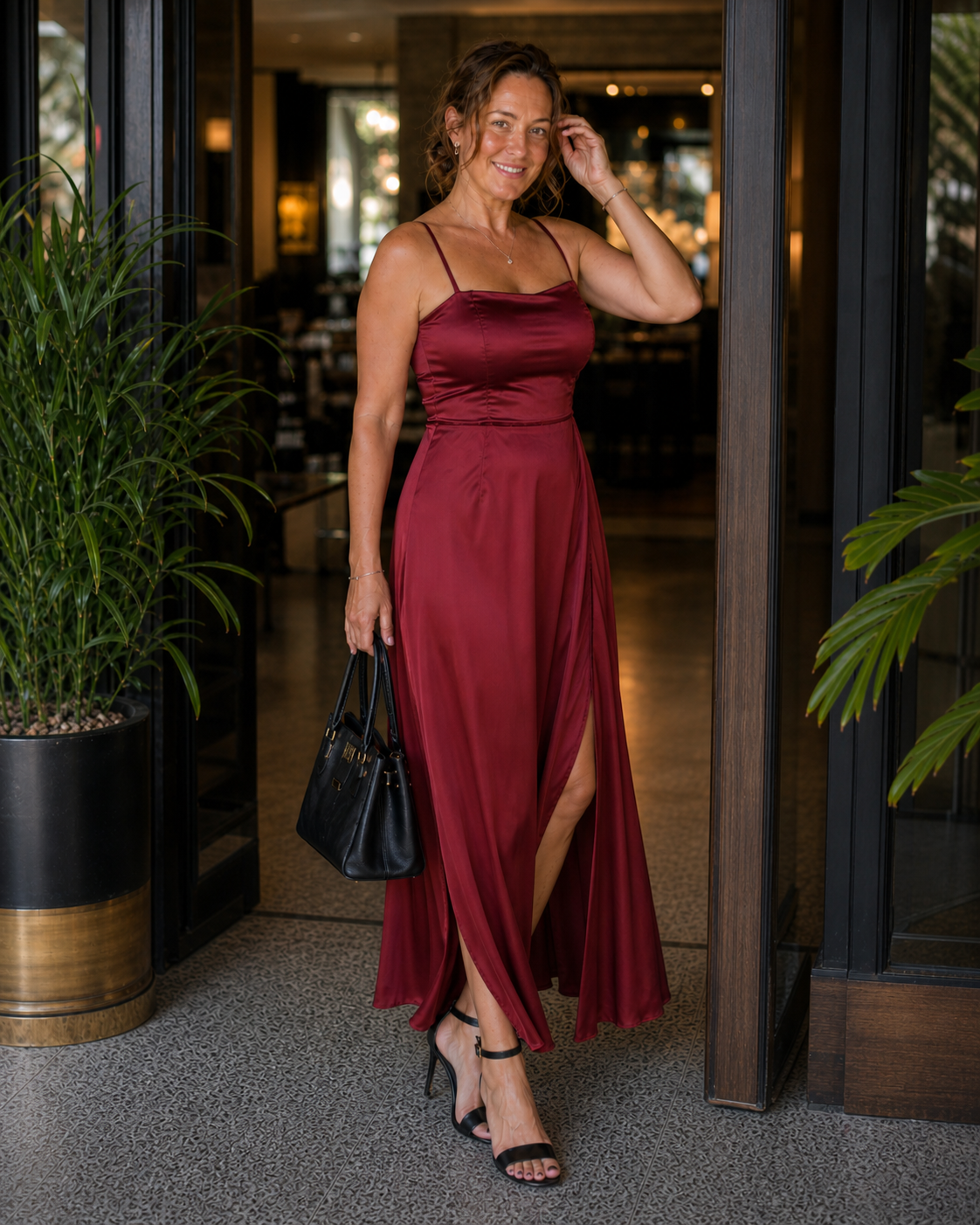 Women's Wedding Guest Dress Maxi | Satin-Look with High Split