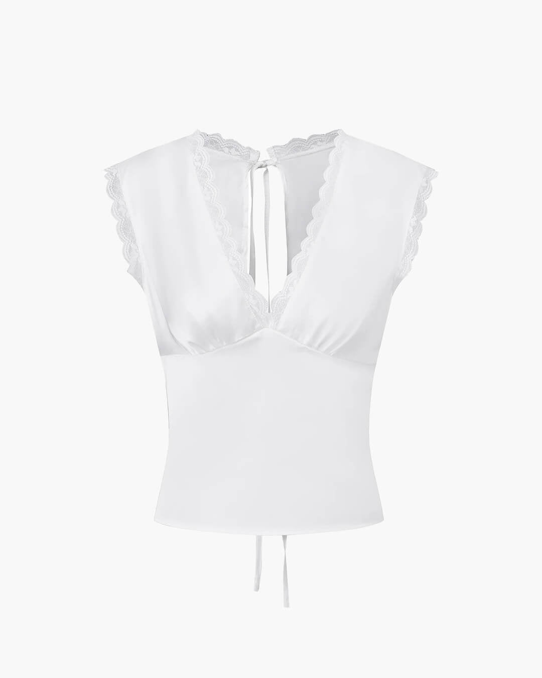 Top Women | Sleeveless V-Neck with Open Back, Lace Trim & Tie Detail