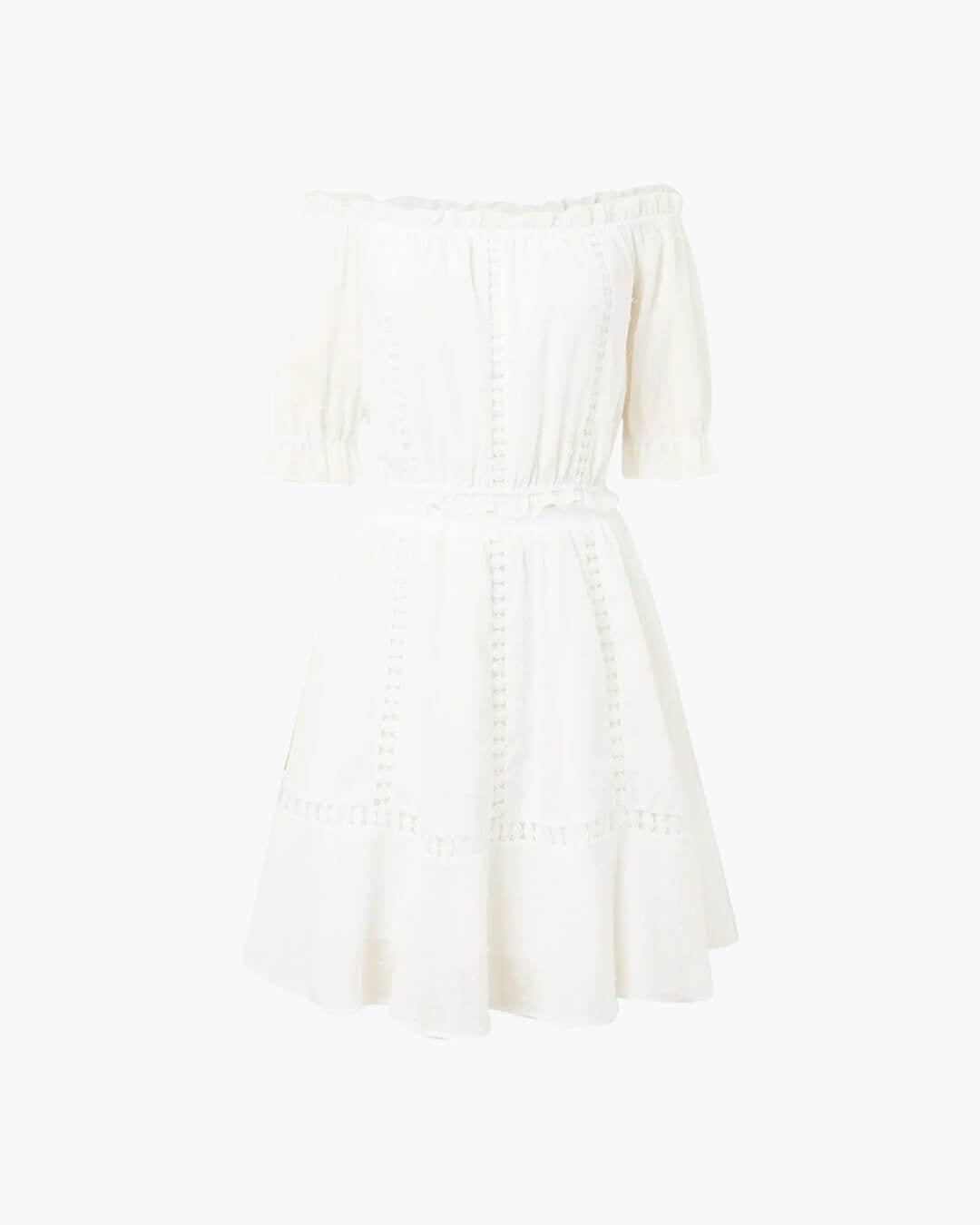 Women's Co-Ord Set | Bardot Crop Top, Puff Sleeves & Tiered Mini Skirt