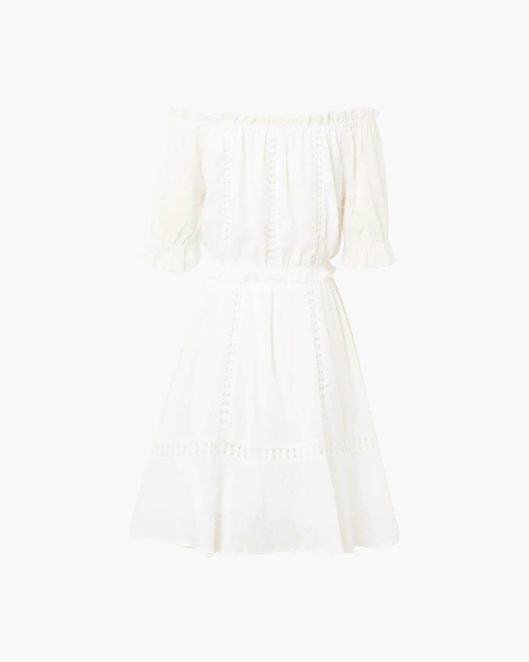 Women's Co-Ord Set | Bardot Crop Top, Puff Sleeves & Tiered Mini Skirt