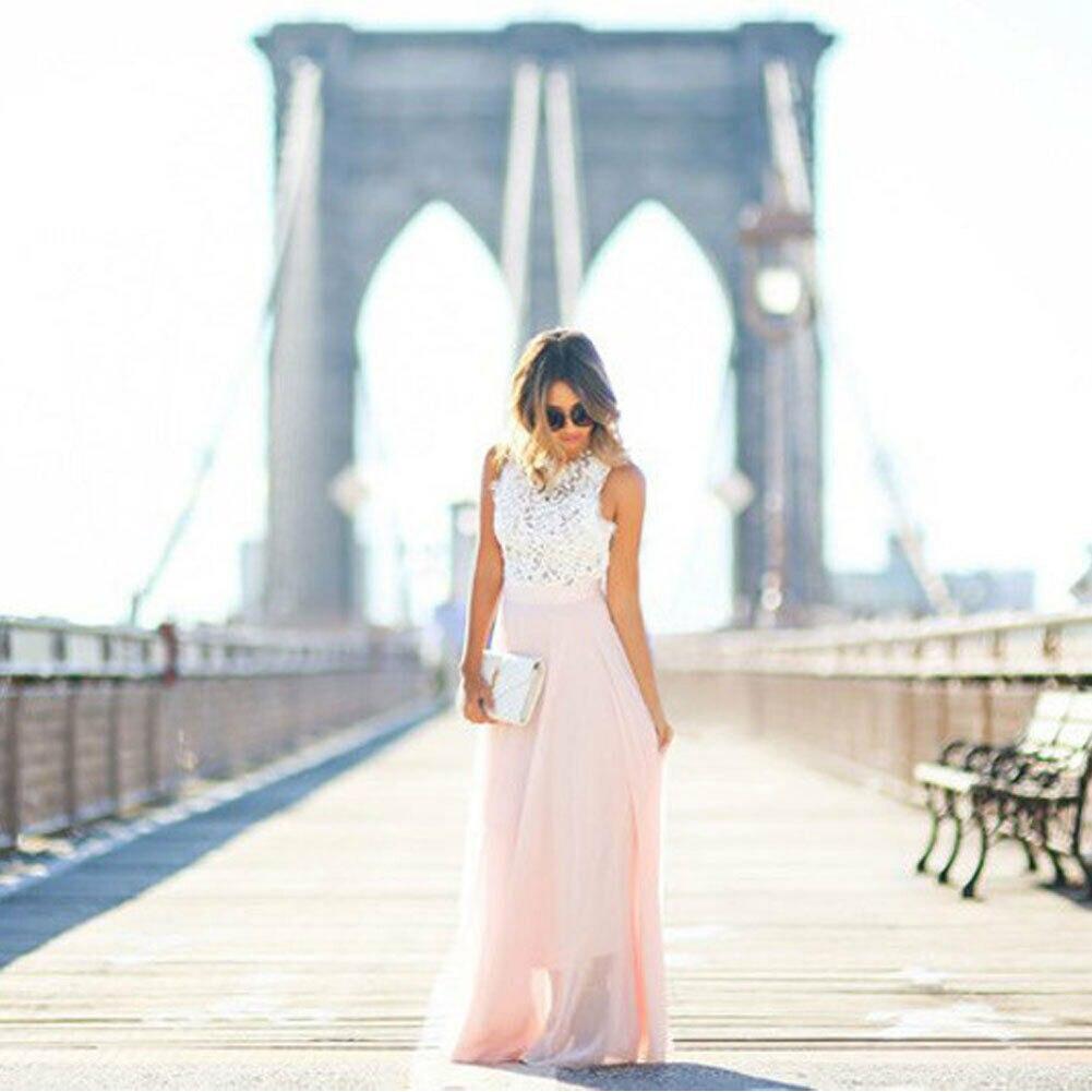 Women's Wedding Guest Dress Maxi | Lace Bodice & Flared Skirt