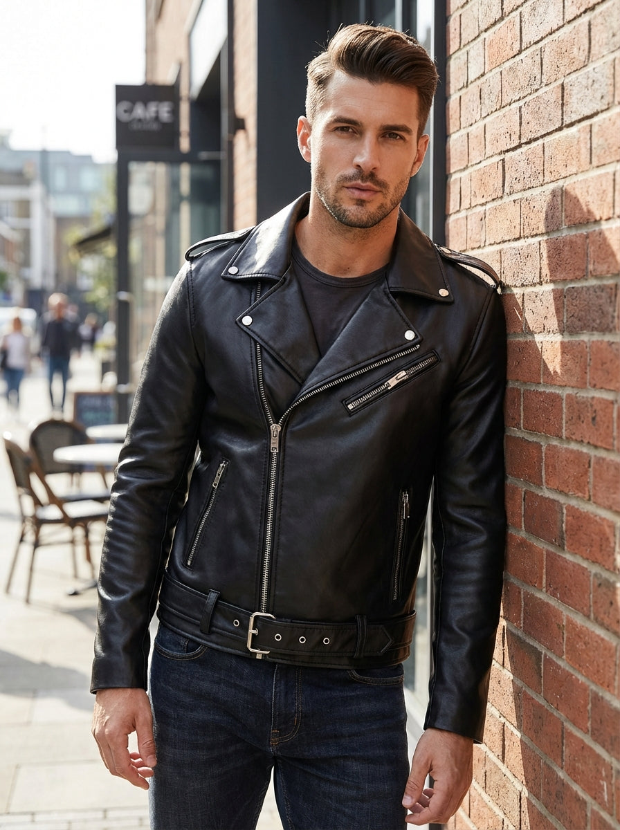 Men’s Biker Jacket | Belted