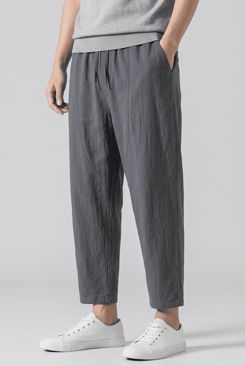 Men's Casual Trousers with Drawstring Waist and Tapered Leg | Cropped Length