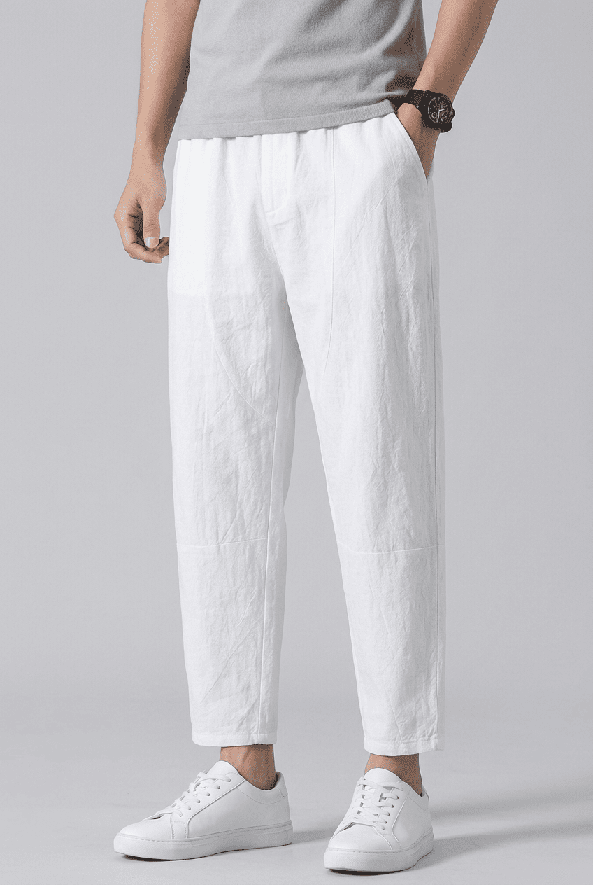 Men's Casual Trousers with Drawstring Waist and Tapered Leg | Cropped Length