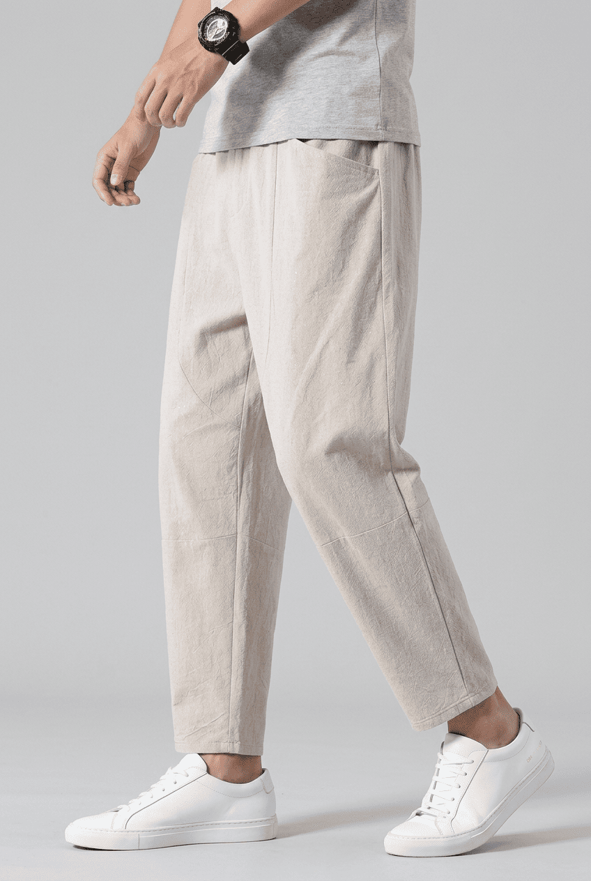 Men's Casual Trousers with Drawstring Waist and Tapered Leg | Cropped Length