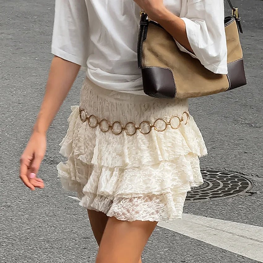 Women's Lace Mini Skirt | Tiered Ruffle Layers & High Waist
