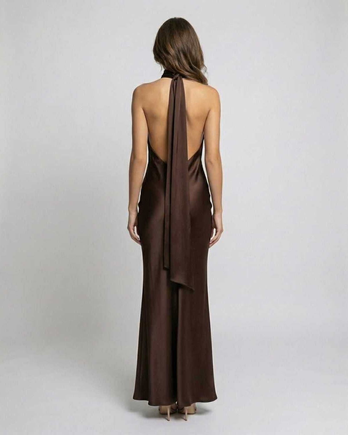 Women's Dress | Backless Halter Maxi Wedding Guest