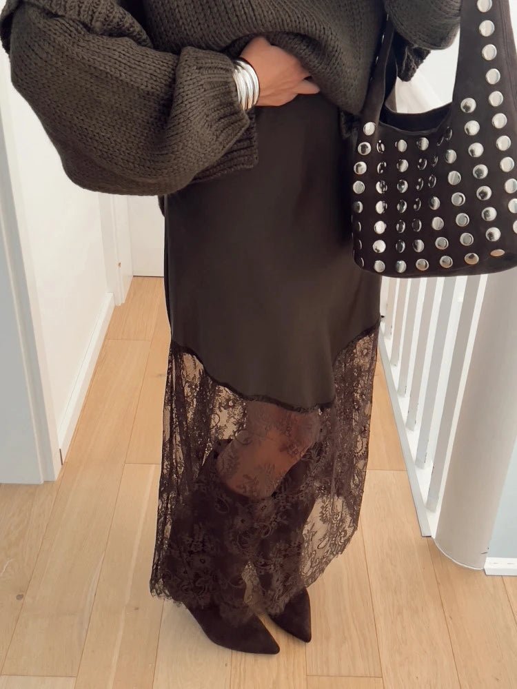 Women's Maxi Skirt | Lace Trim & Asymmetric Hem