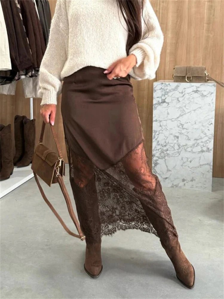 Women's Maxi Skirt | Lace Trim & Asymmetric Hem