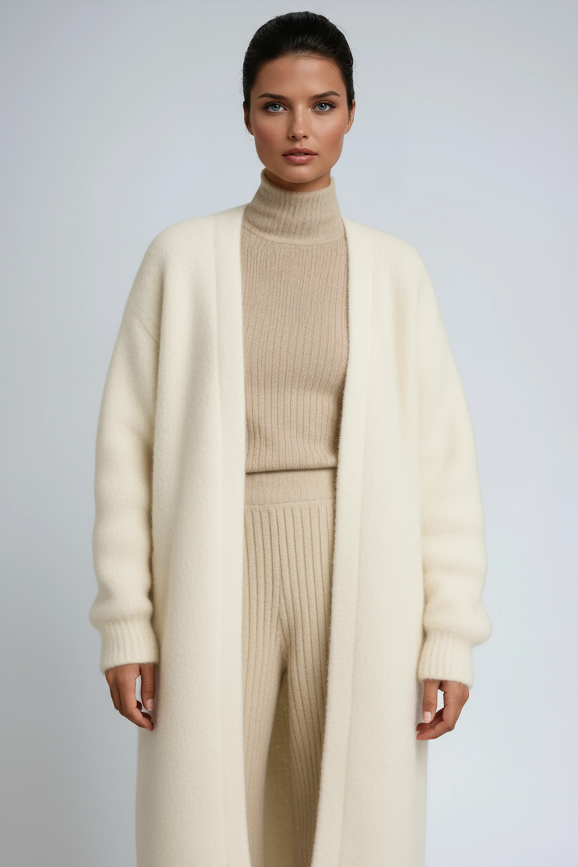 Womens Longline Open-Front Cardigan with Dropped Shoulders and Relaxed Fit