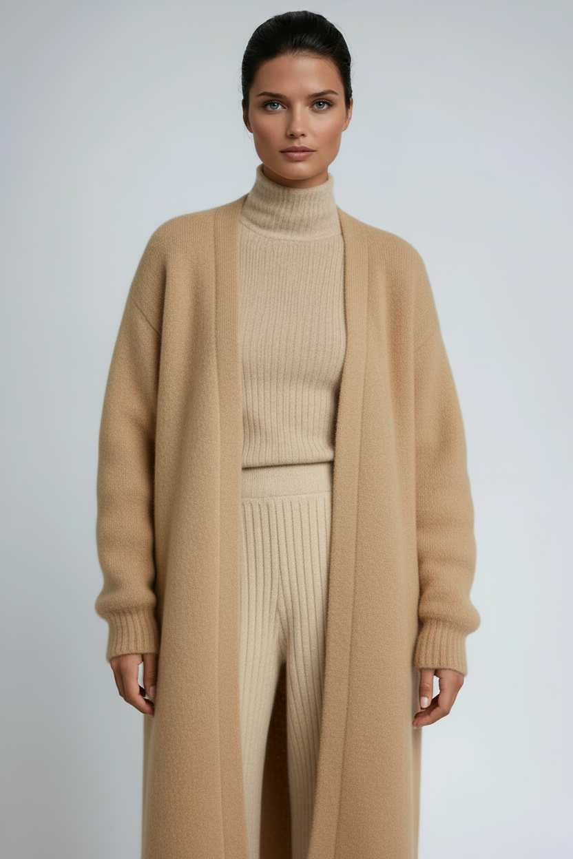 Womens Longline Open-Front Cardigan with Dropped Shoulders and Relaxed Fit