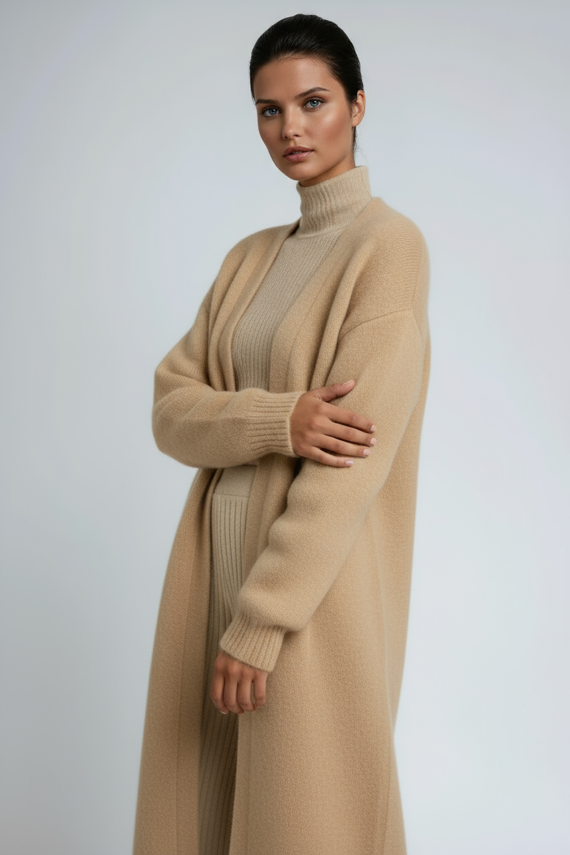Womens Longline Open-Front Cardigan with Dropped Shoulders and Relaxed Fit