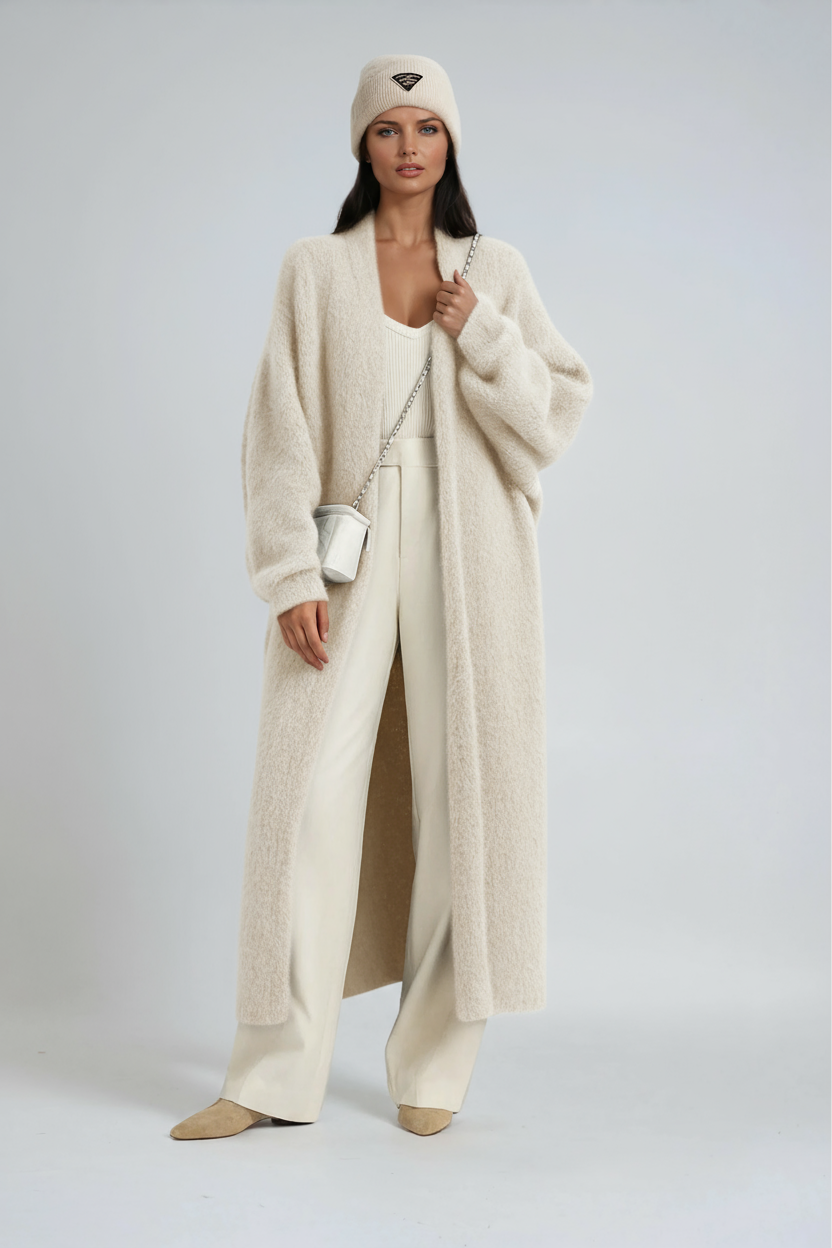 Womens Longline Open-Front Cardigan with Dropped Shoulders and Relaxed Fit