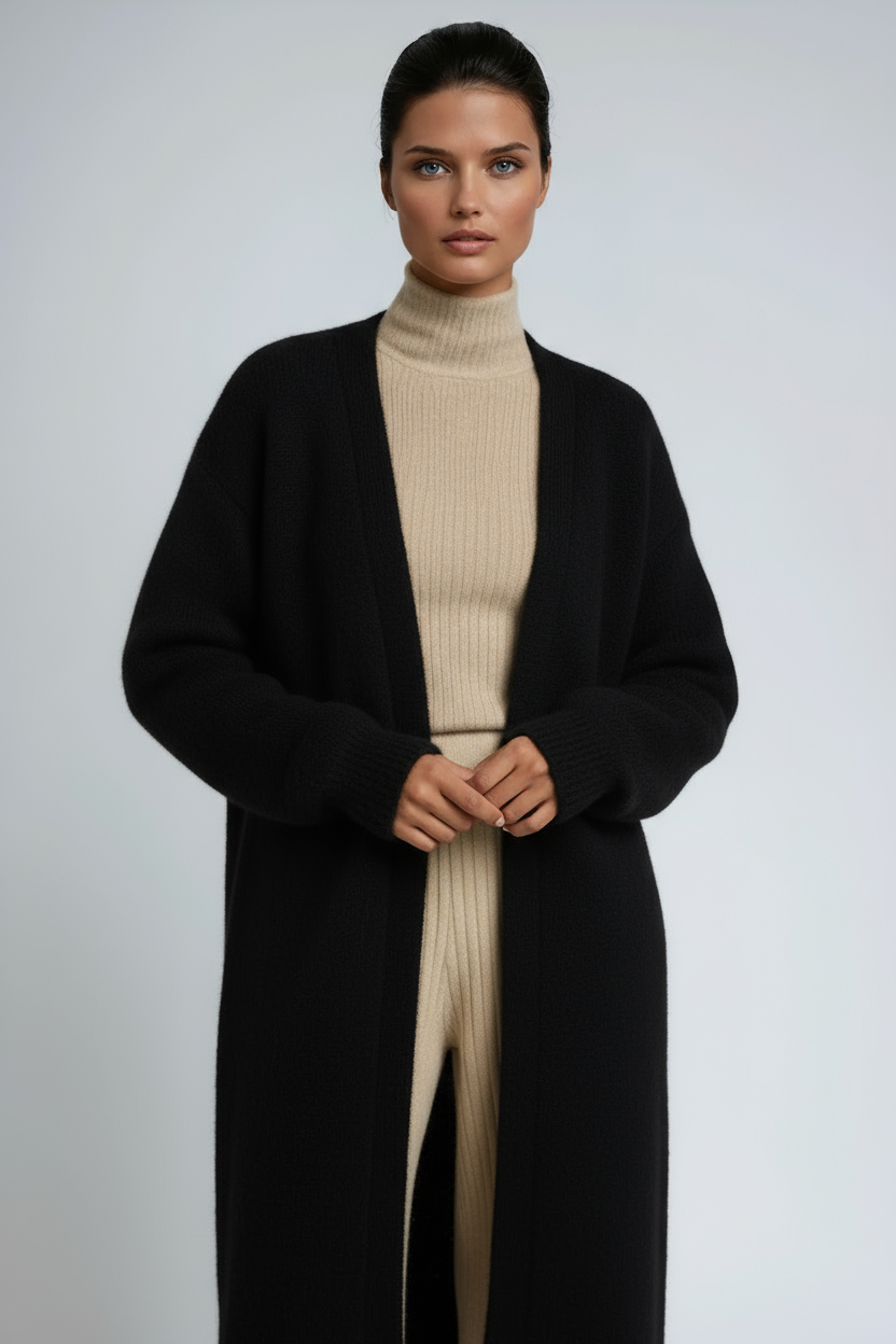 Womens Longline Open-Front Cardigan with Dropped Shoulders and Relaxed Fit