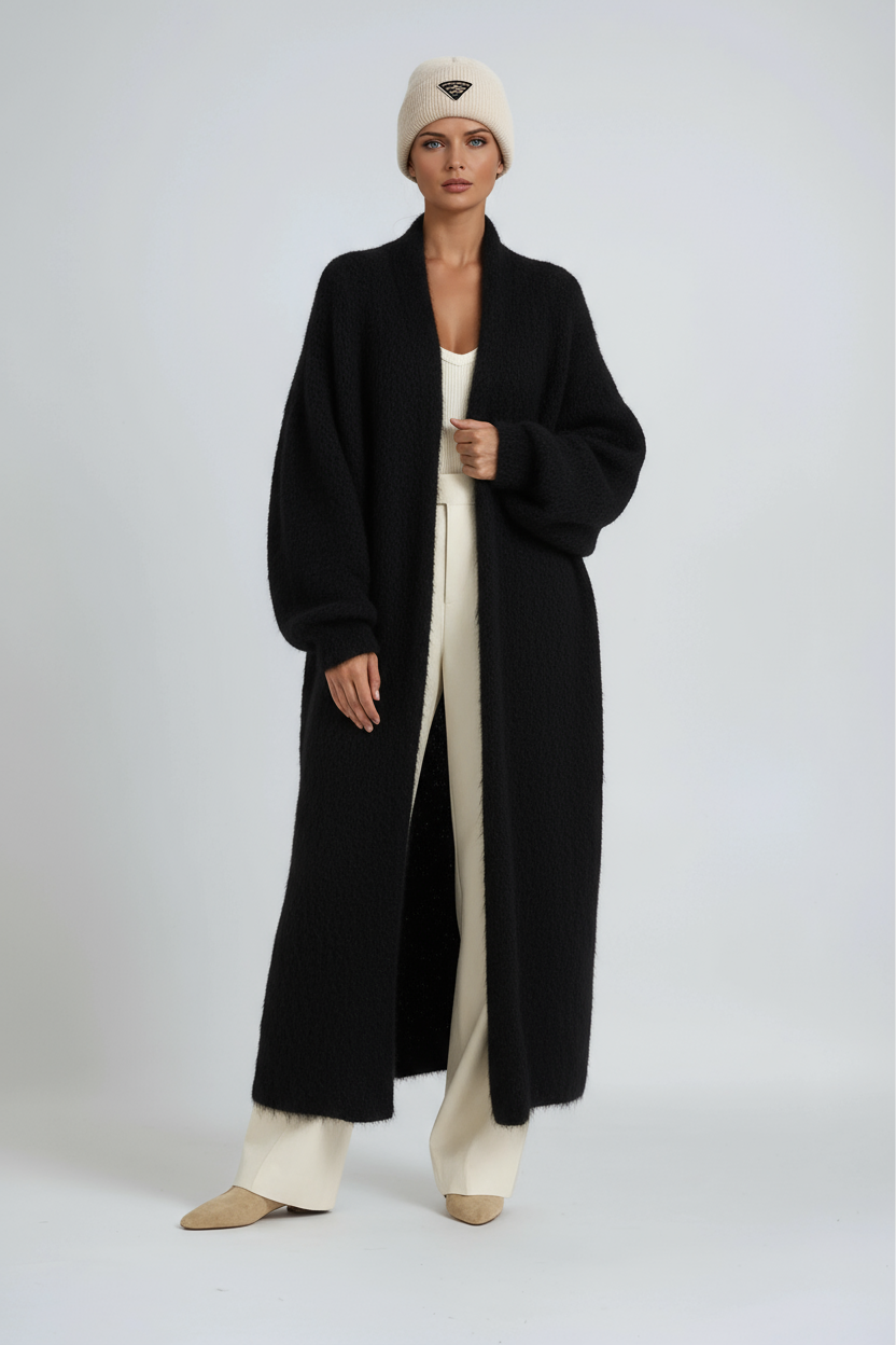 Womens Longline Open-Front Cardigan with Dropped Shoulders and Relaxed Fit