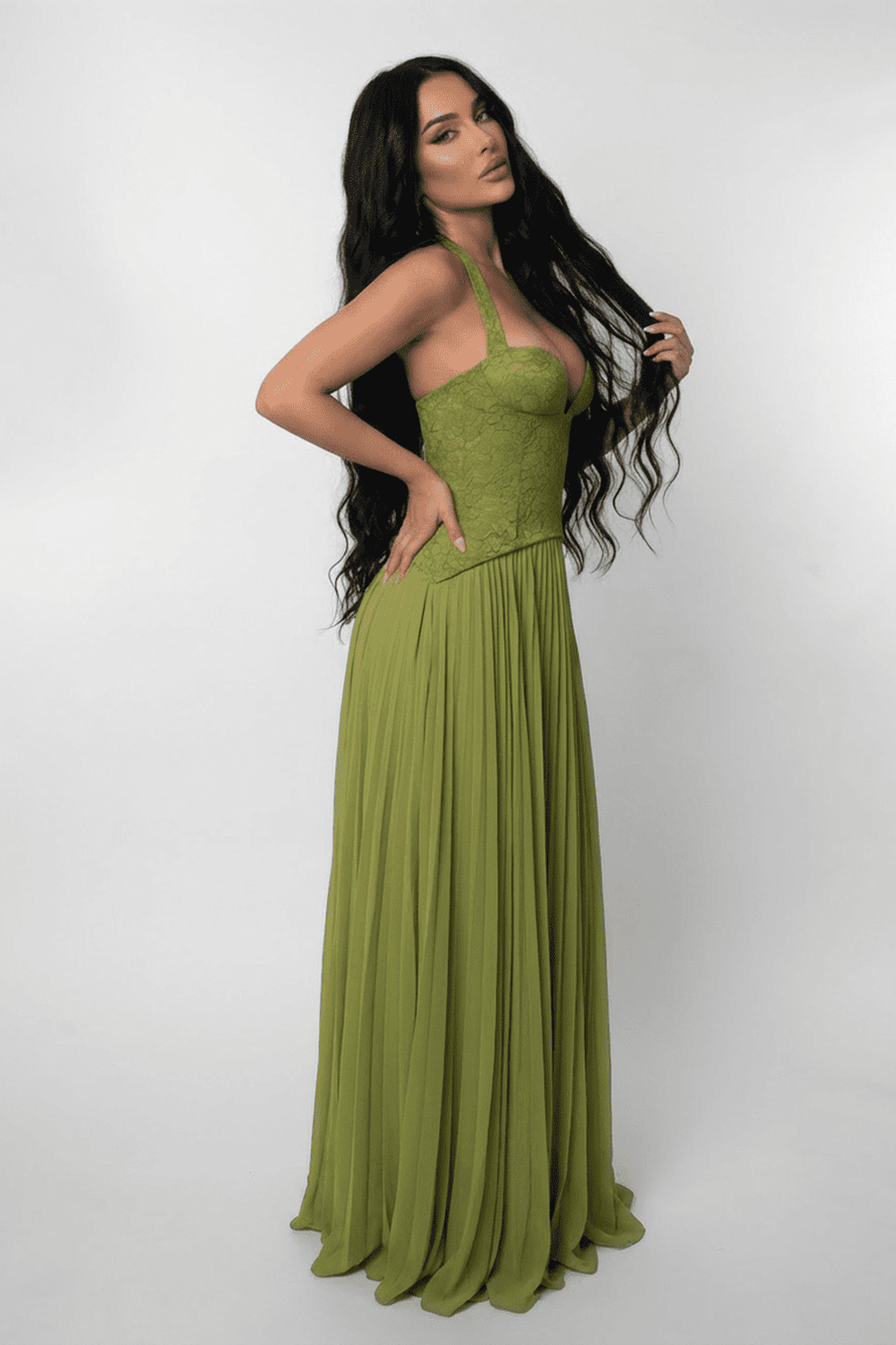 Wedding Guest Dress | Maxi with Halterneck & Lace Bodice
