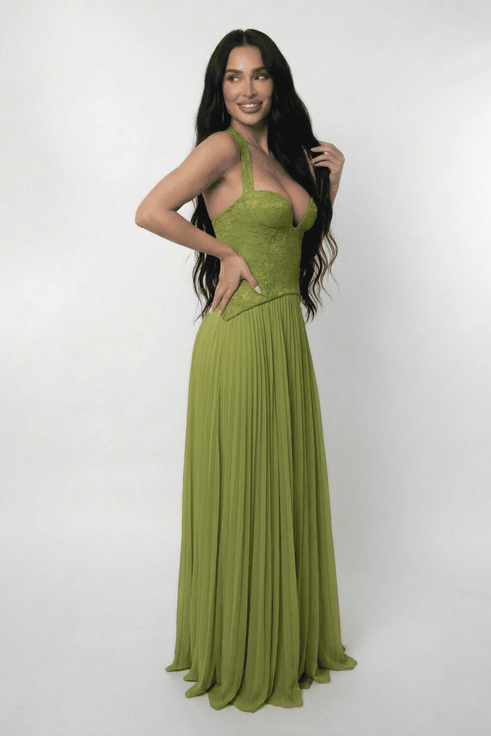 Wedding Guest Dress | Maxi with Halterneck & Lace Bodice