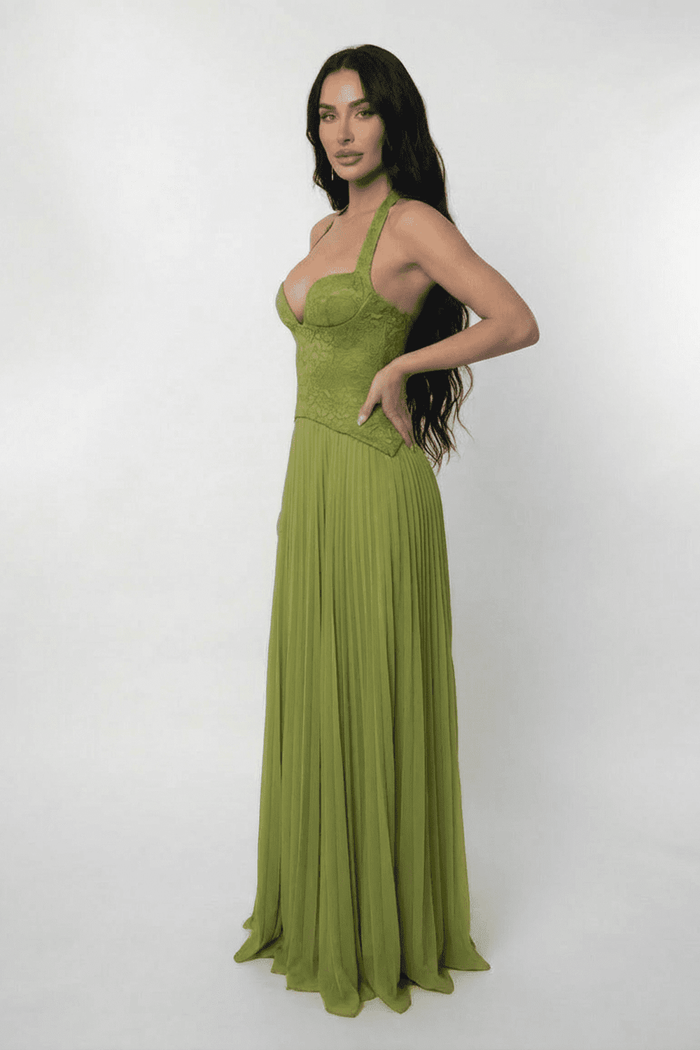 Wedding Guest Dress | Maxi with Halterneck & Lace Bodice