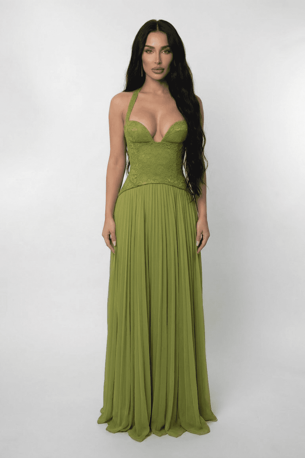 Wedding Guest Dress | Maxi with Halterneck & Lace Bodice