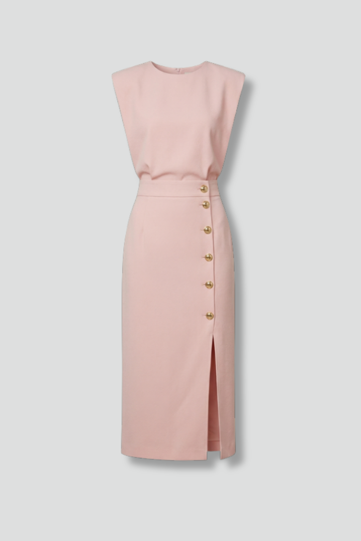 Women’s Dress | Button Slit Midi Round Neck