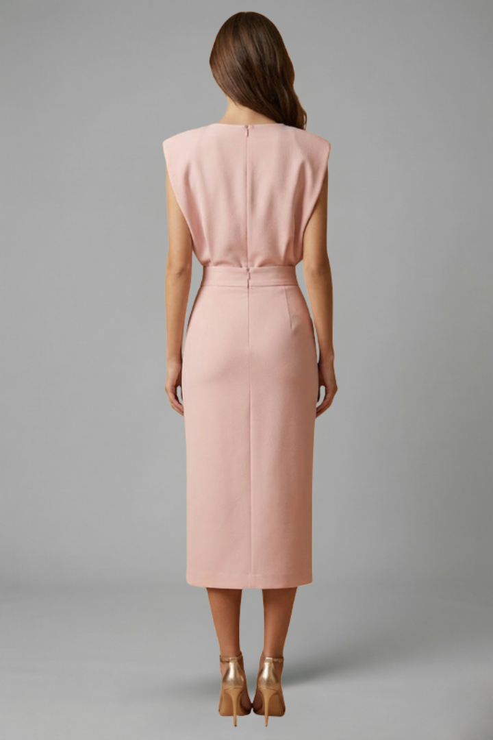 Women’s Dress | Button Slit Midi Round Neck