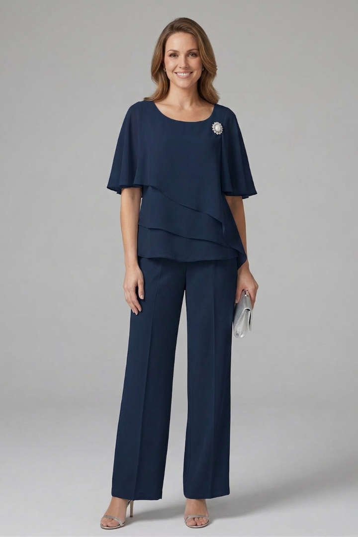 Women’s Set | Layered Top Straight Leg Trousers