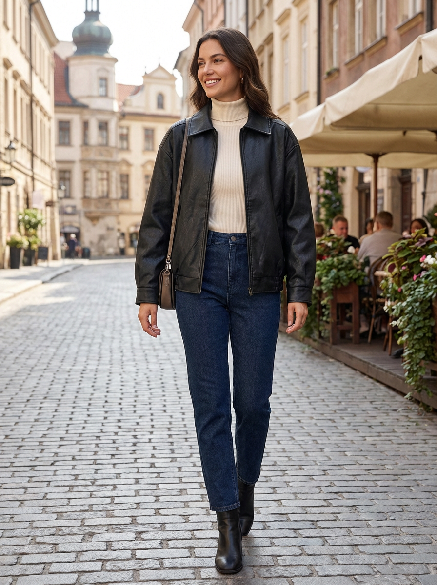 Women's Biker Style Jacket | Zip-Up