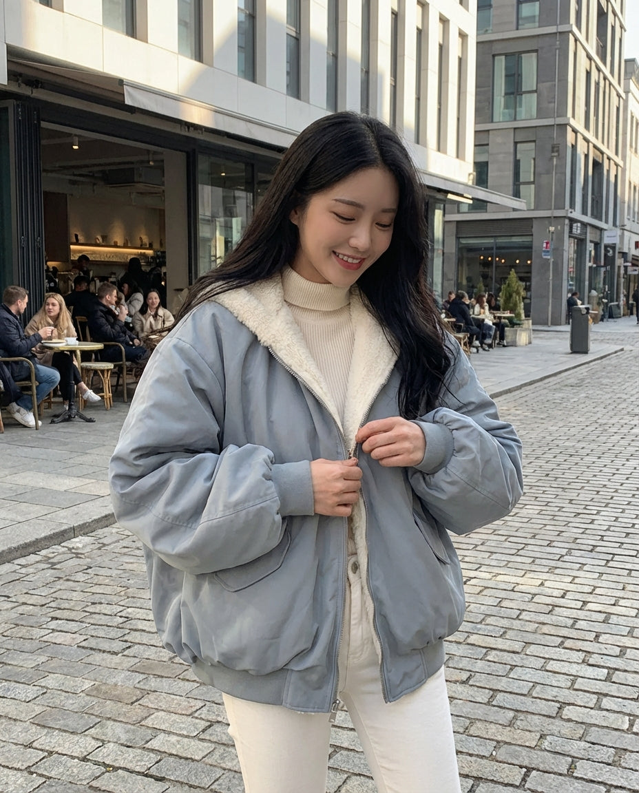 Women's Bomber Jacket | Zip-Up Oversized Fit