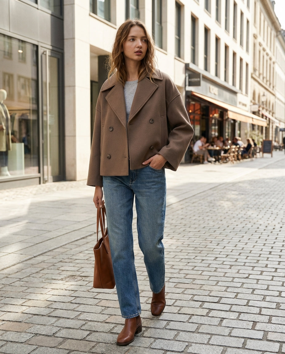 Women's Coat | Double Breasted Short Style