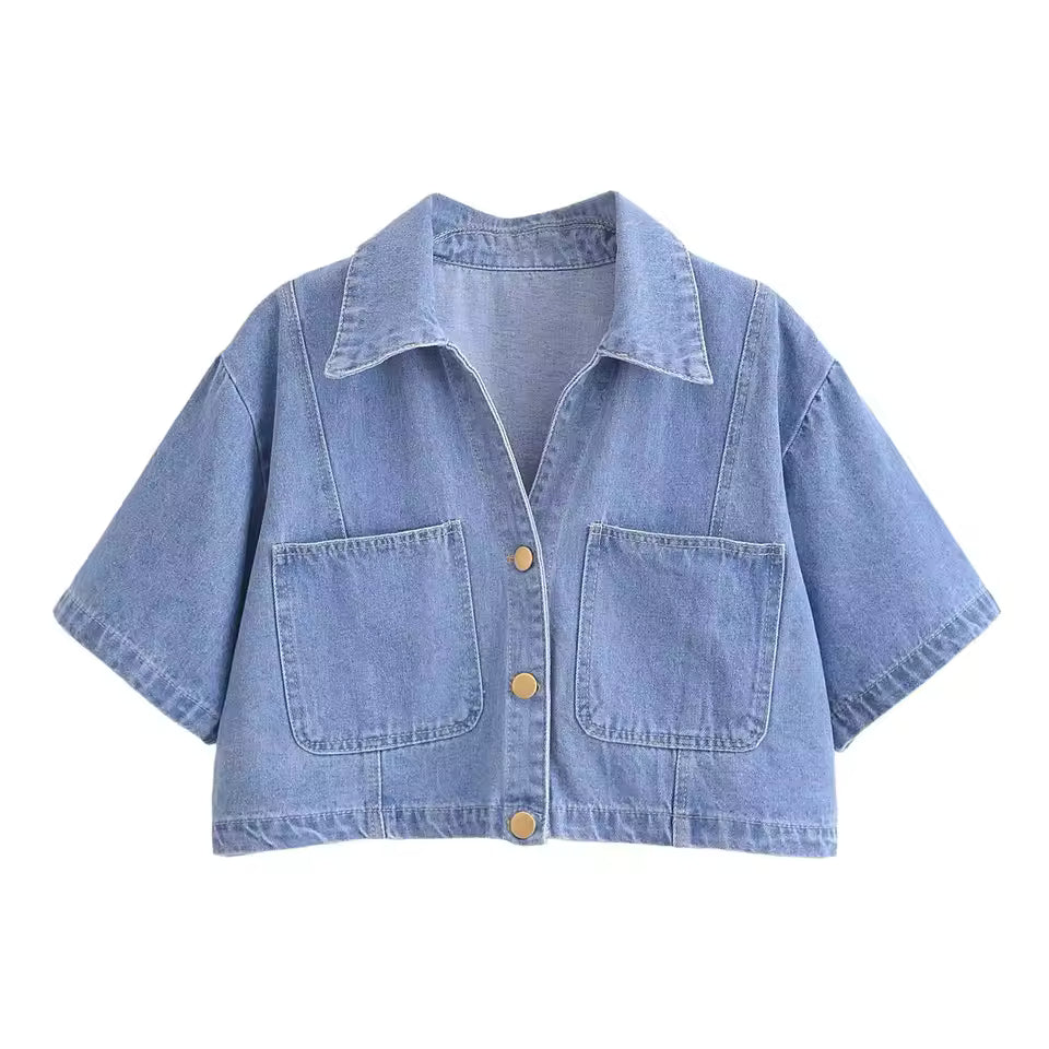 Women's Denim Set | Loose Fit Crop Top Mini Skort