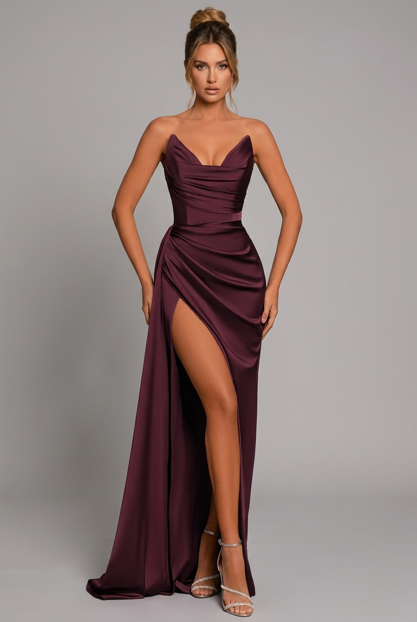 Women's Dress | Ruched Split Wedding Guest Maxi
