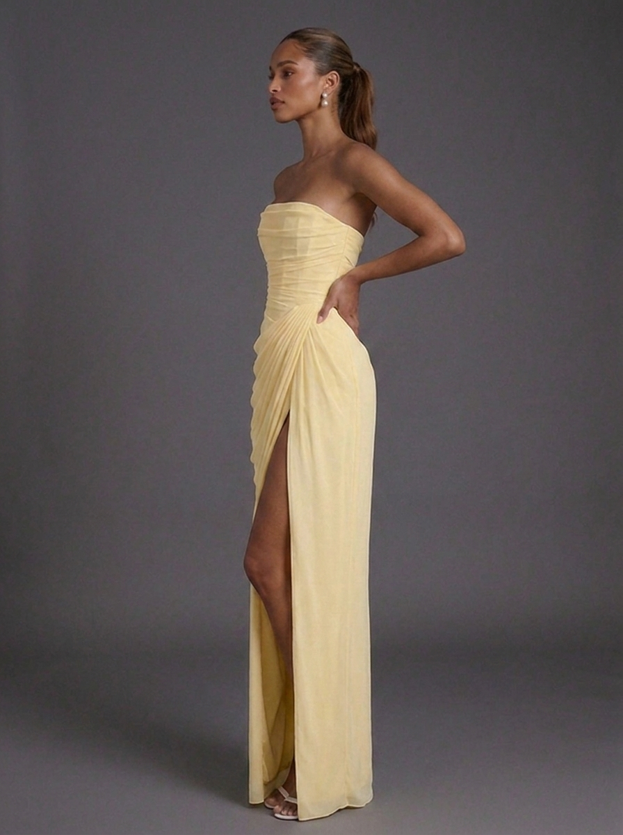 Women's Dress | Strapless Corset Ruched Split Wedding Guest Maxi