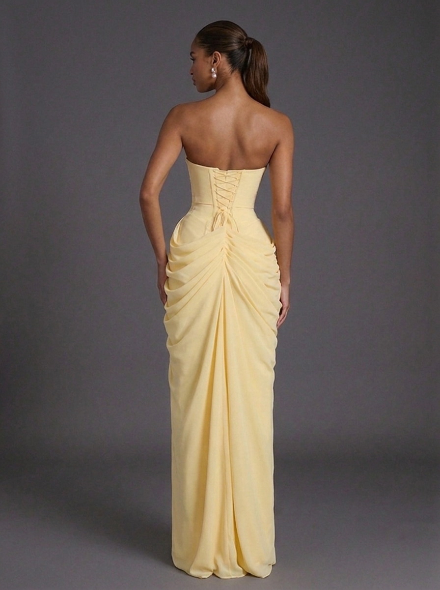 Women's Dress | Strapless Corset Ruched Split Wedding Guest Maxi