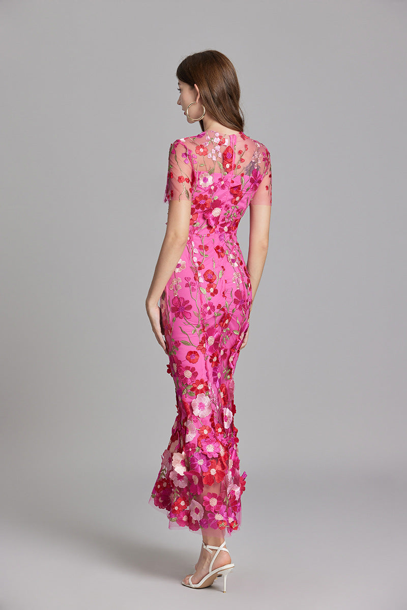 Women's Dress | Floral Embroidered Pink Maxi