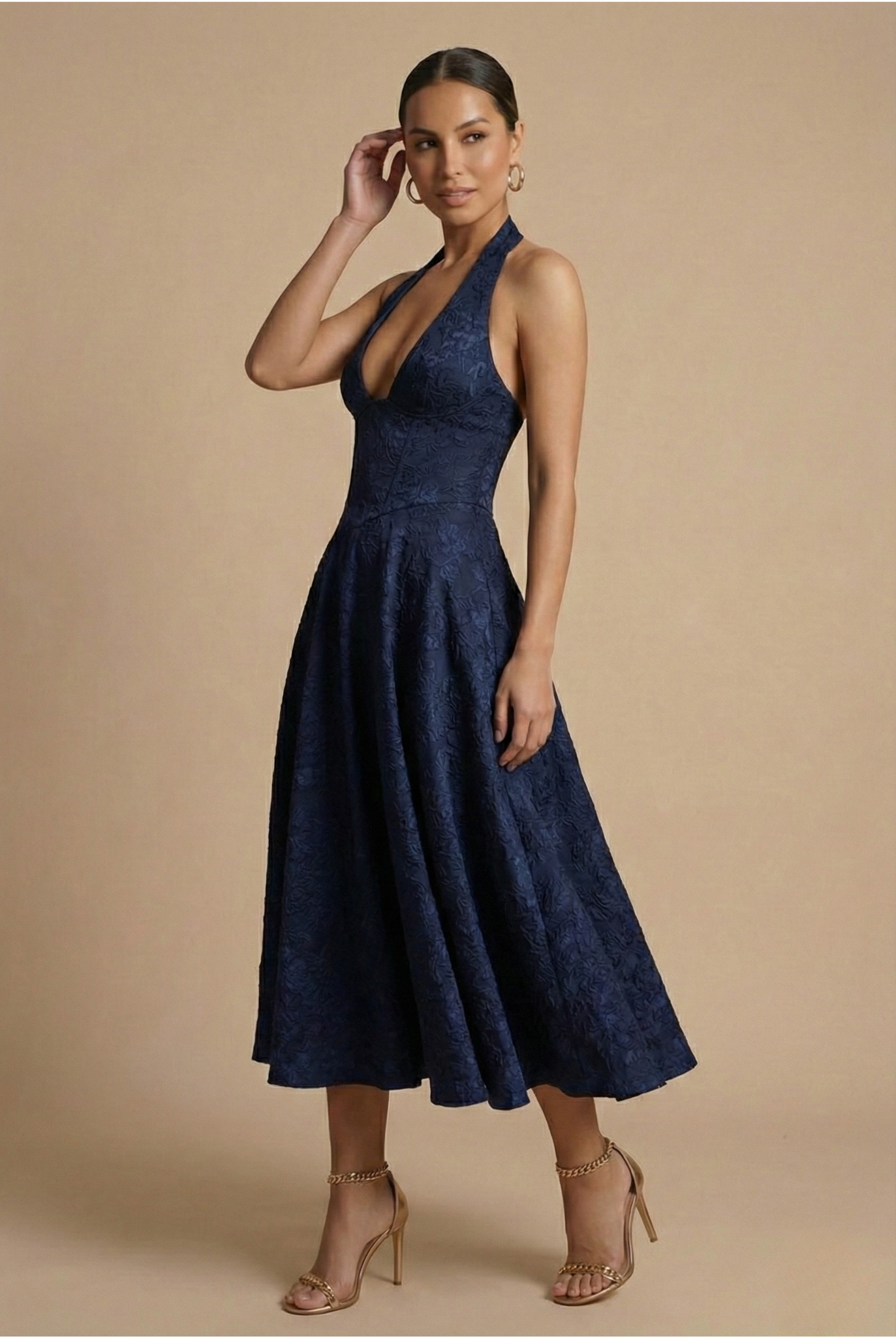 Women's Dress | Halter Neck Midi Textured