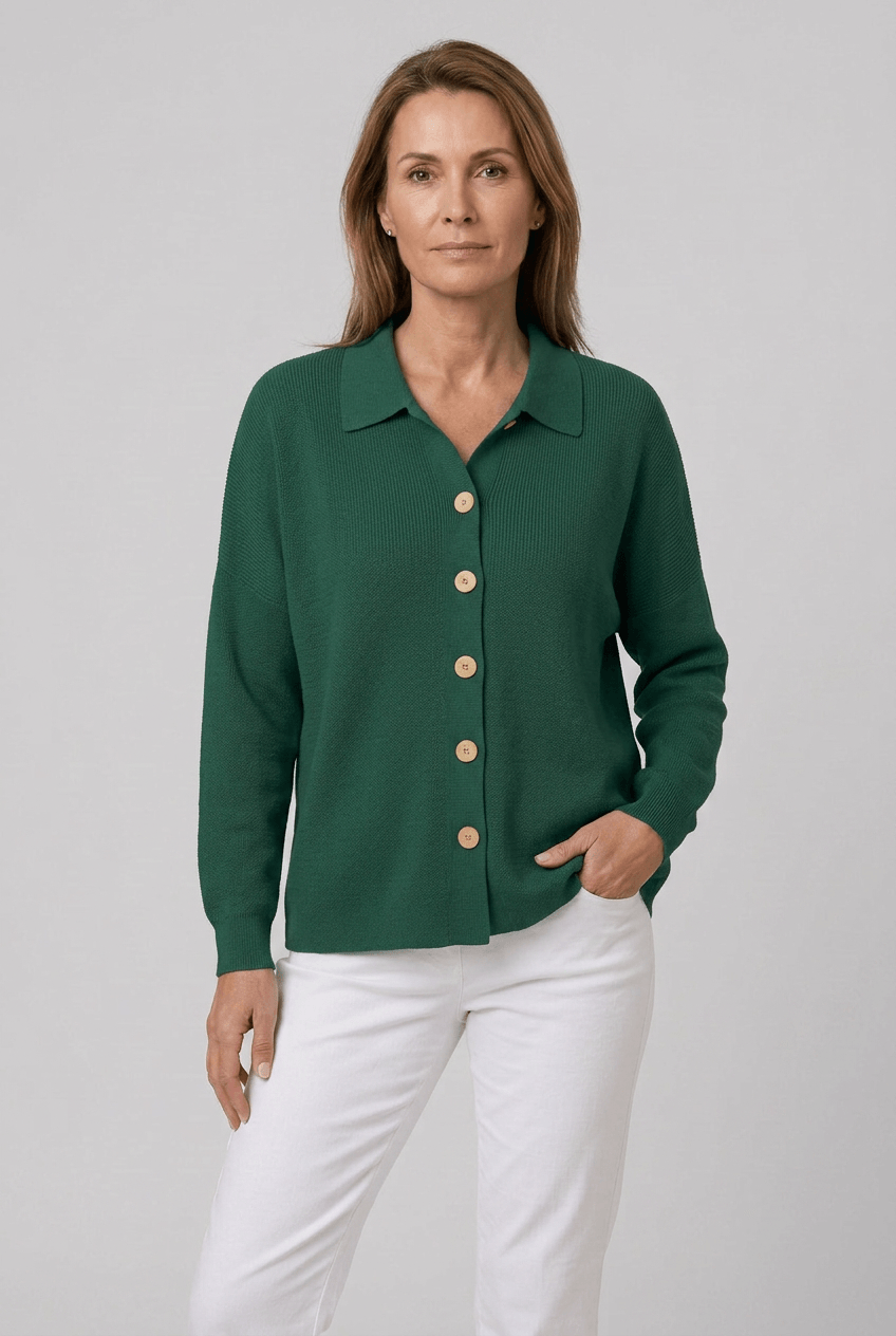 Women's Knit Cardigan with Collar | Button Front