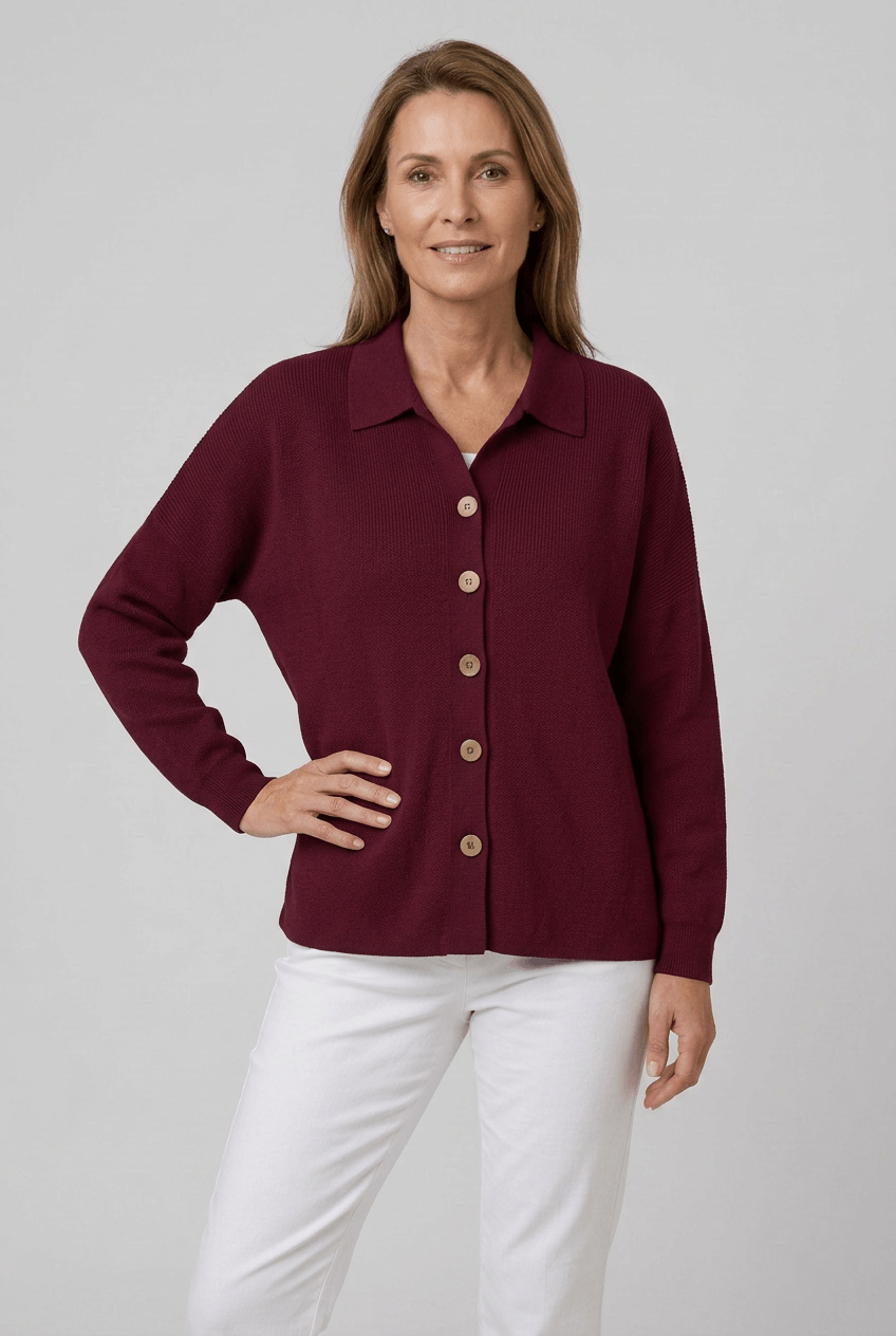 Women's Knit Cardigan with Collar | Button Front