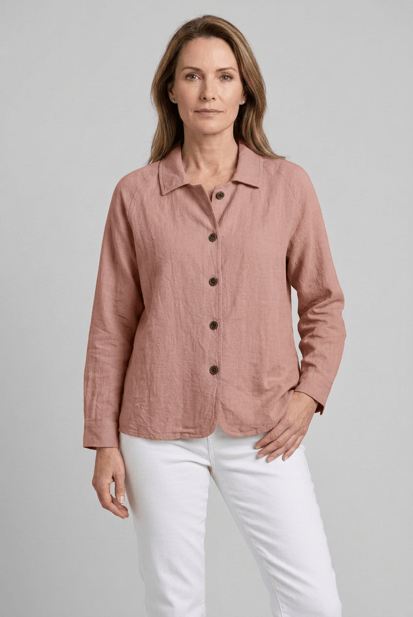 Women's Button Down Shirt with Open Collar | Long Sleeves