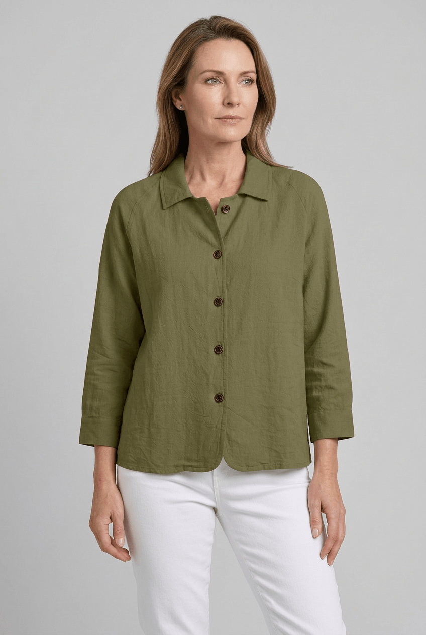 Women's Button Down Shirt with Open Collar | Long Sleeves