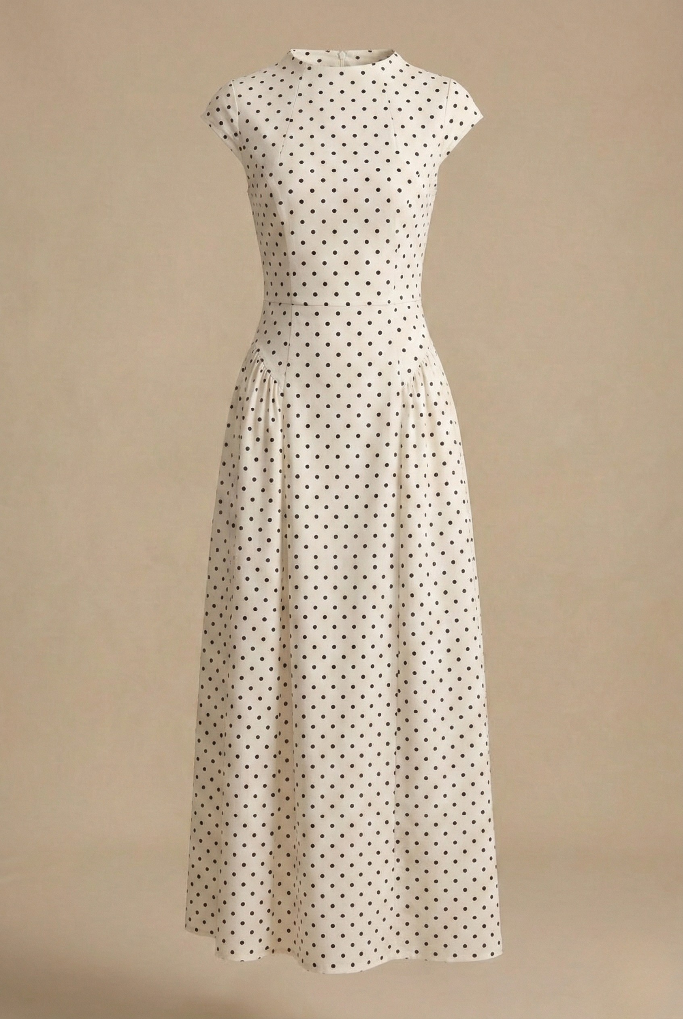 Women's Dress | White Polka Dot Midi with Cap Sleeves