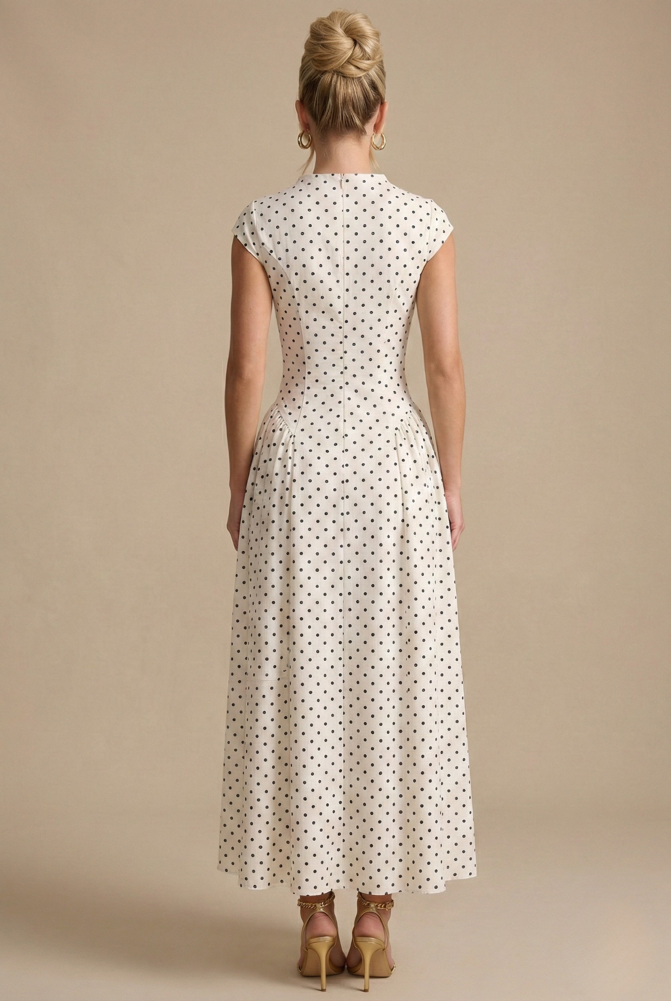 Women's Dress | White Polka Dot Midi with Cap Sleeves