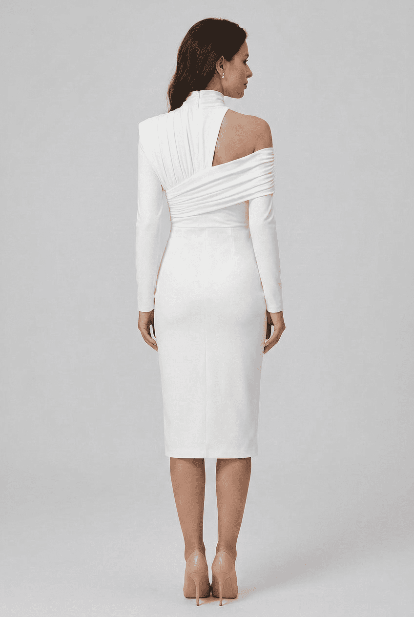 Women’s Ruched High Neck Wedding Guest Dress | Midi